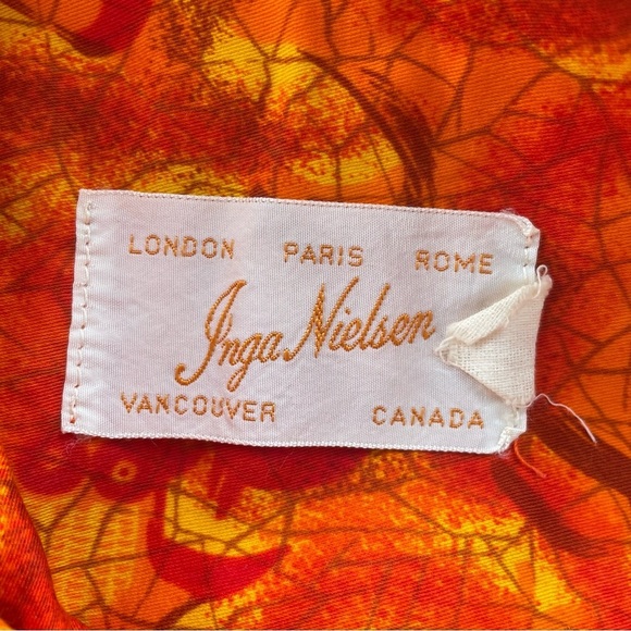 60s Vintage Inga Nielsen Orange Ruffled Sheath Midi Dress Psychedelic Retro Rare - Picture 9 of 9